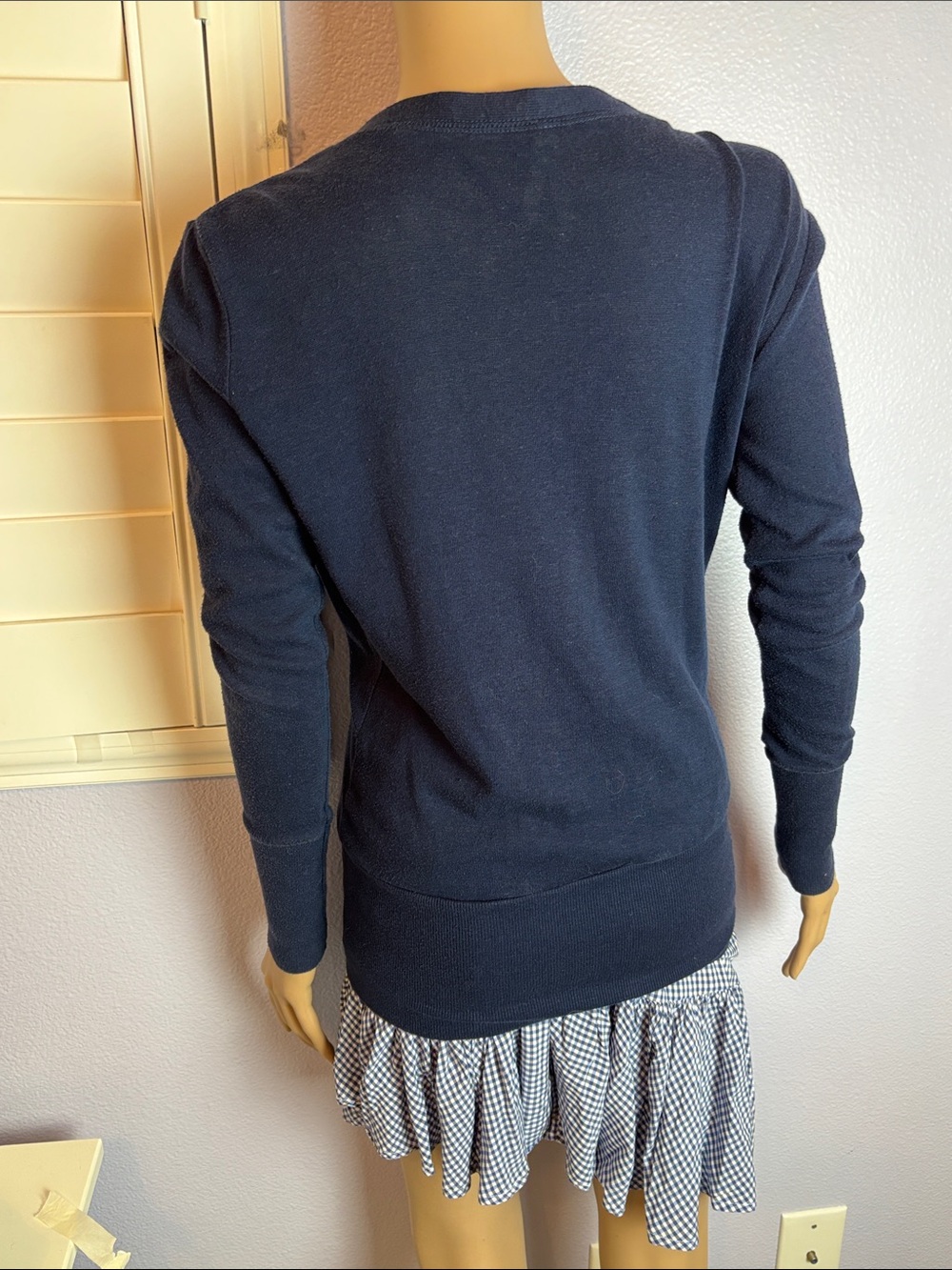 Color Story Navy Deep V-Front Brass Snap Button Women's Cardigan - Picture 3 of 4